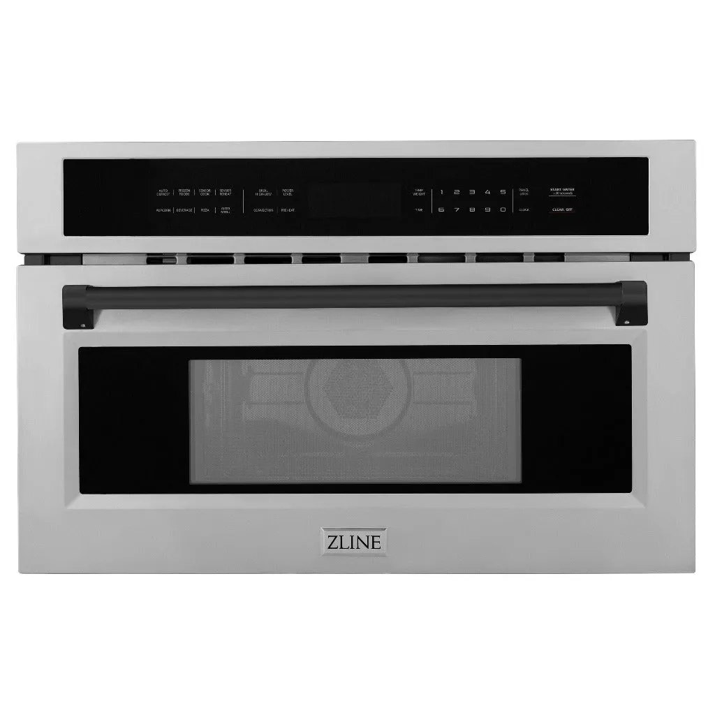 ZLINE Autograph Edition 30 in. 1.6 cu ft. Built-in Convection Microwave Oven in Satin Stainless Steel and Matte Black Accents (MWOZ-30-SS-MB)