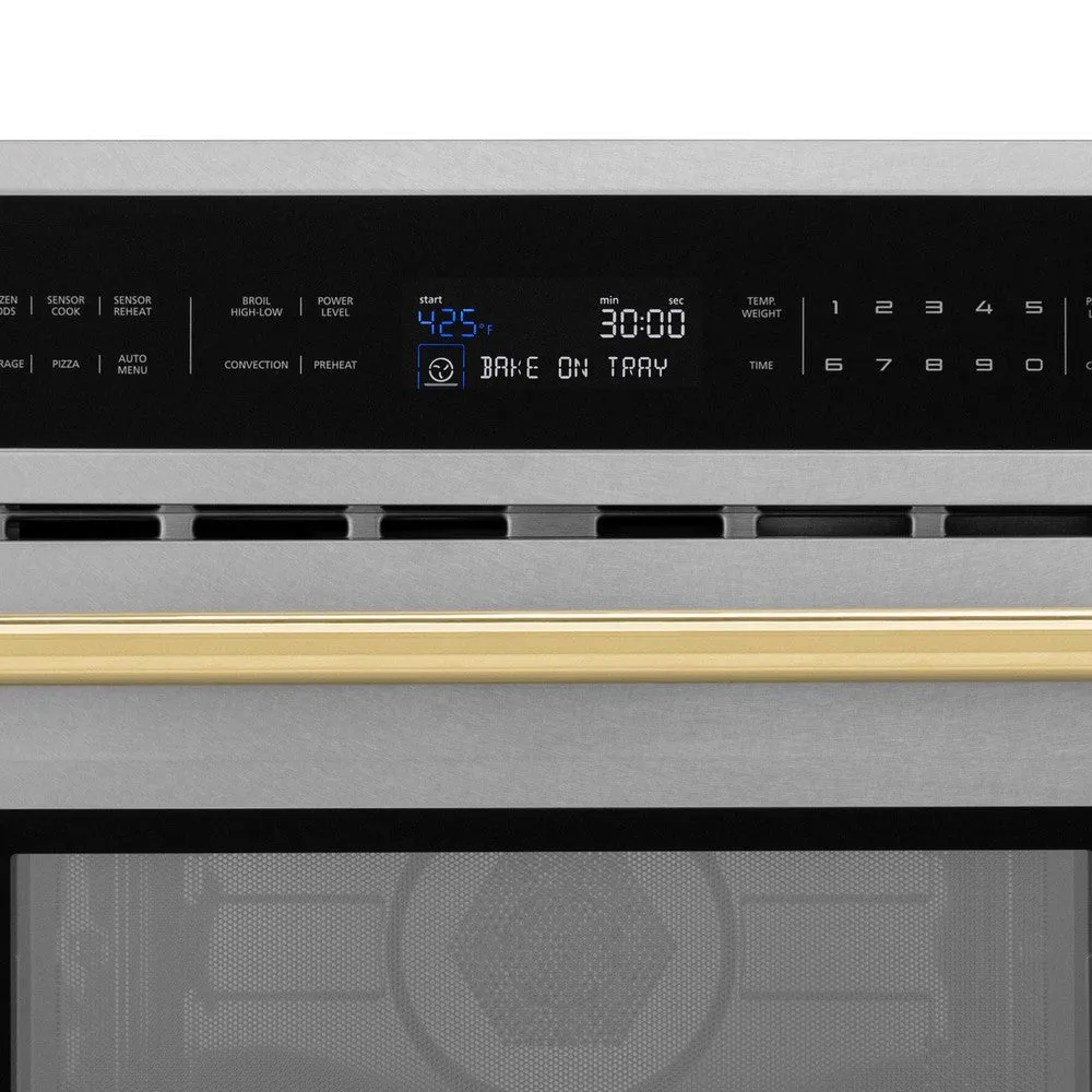ZLINE Autograph Edition 30 in. 1.6 cu ft. Built-in Convection Microwave Oven in Satin Stainless Steel and Polished Gold Accents (MWOZ-30-SS-G)