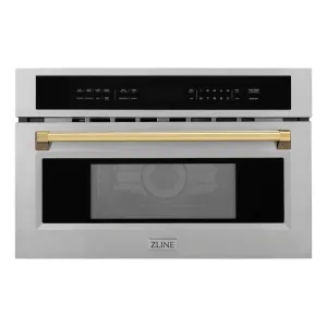 ZLINE Autograph Edition 30 in. 1.6 cu ft. Built-in Convection Microwave Oven in Stainless Steel with Polished Gold Accents (MWOZ-30-G)