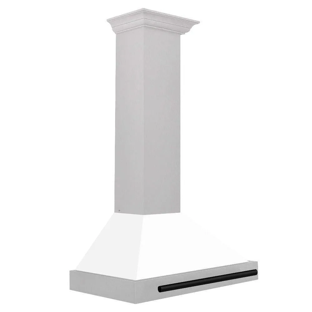 ZLINE Autograph Edition 30 in. Convertible Satin Stainless Steel Wall Mount Range Hood with White Matte Shell with Accent Handle (KB4SNZ-WM30)