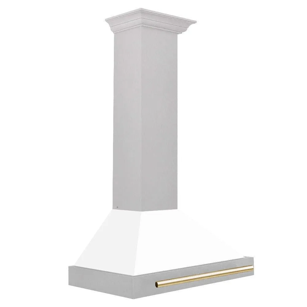 ZLINE Autograph Edition 30 in. Convertible Satin Stainless Steel Wall Mount Range Hood with White Matte Shell with Accent Handle (KB4SNZ-WM30)