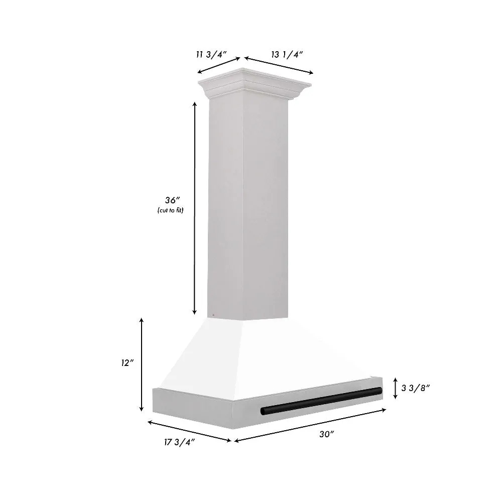 ZLINE Autograph Edition 30 in. Convertible Satin Stainless Steel Wall Mount Range Hood with White Matte Shell with Accent Handle (KB4SNZ-WM30)
