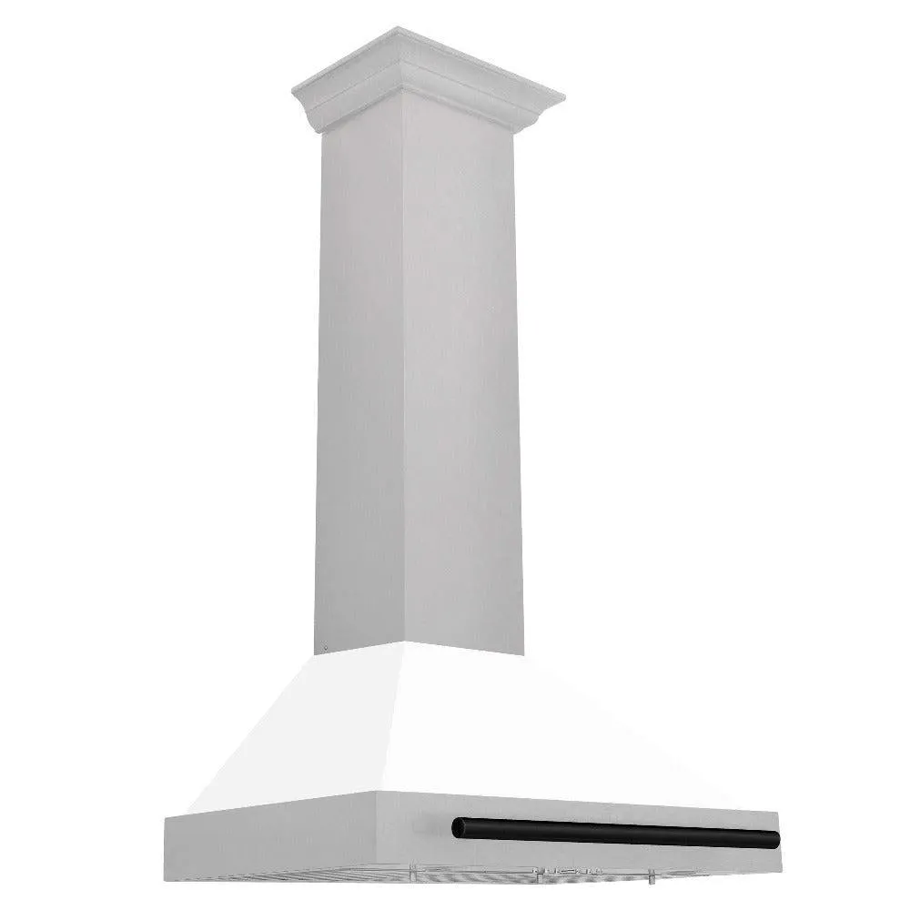 ZLINE Autograph Edition 30 in. Convertible Satin Stainless Steel Wall Mount Range Hood with White Matte Shell with Accent Handle (KB4SNZ-WM30)