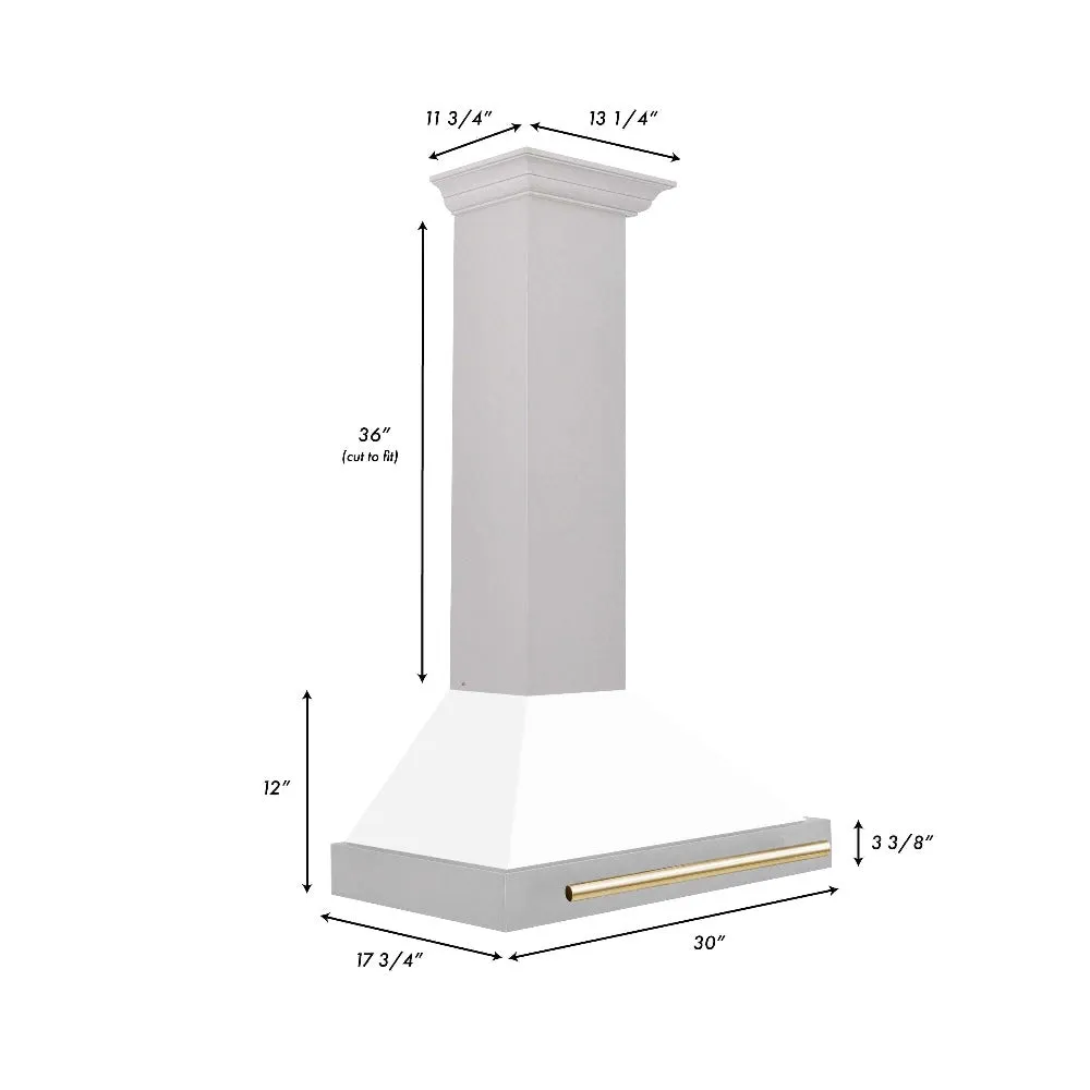 ZLINE Autograph Edition 30 in. Convertible Satin Stainless Steel Wall Mount Range Hood with White Matte Shell with Accent Handle (KB4SNZ-WM30)
