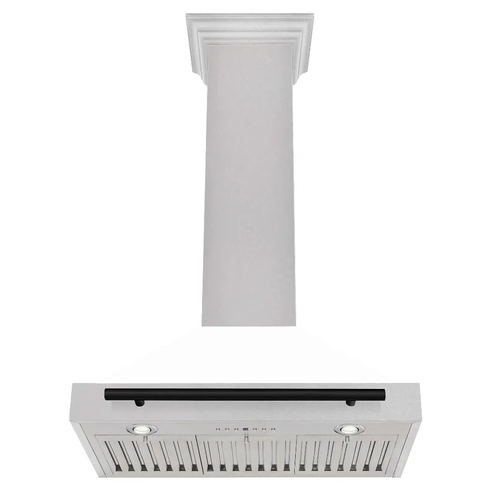 ZLINE Autograph Edition 30 in. Convertible Satin Stainless Steel Wall Mount Range Hood with White Matte Shell with Accent Handle (KB4SNZ-WM30)