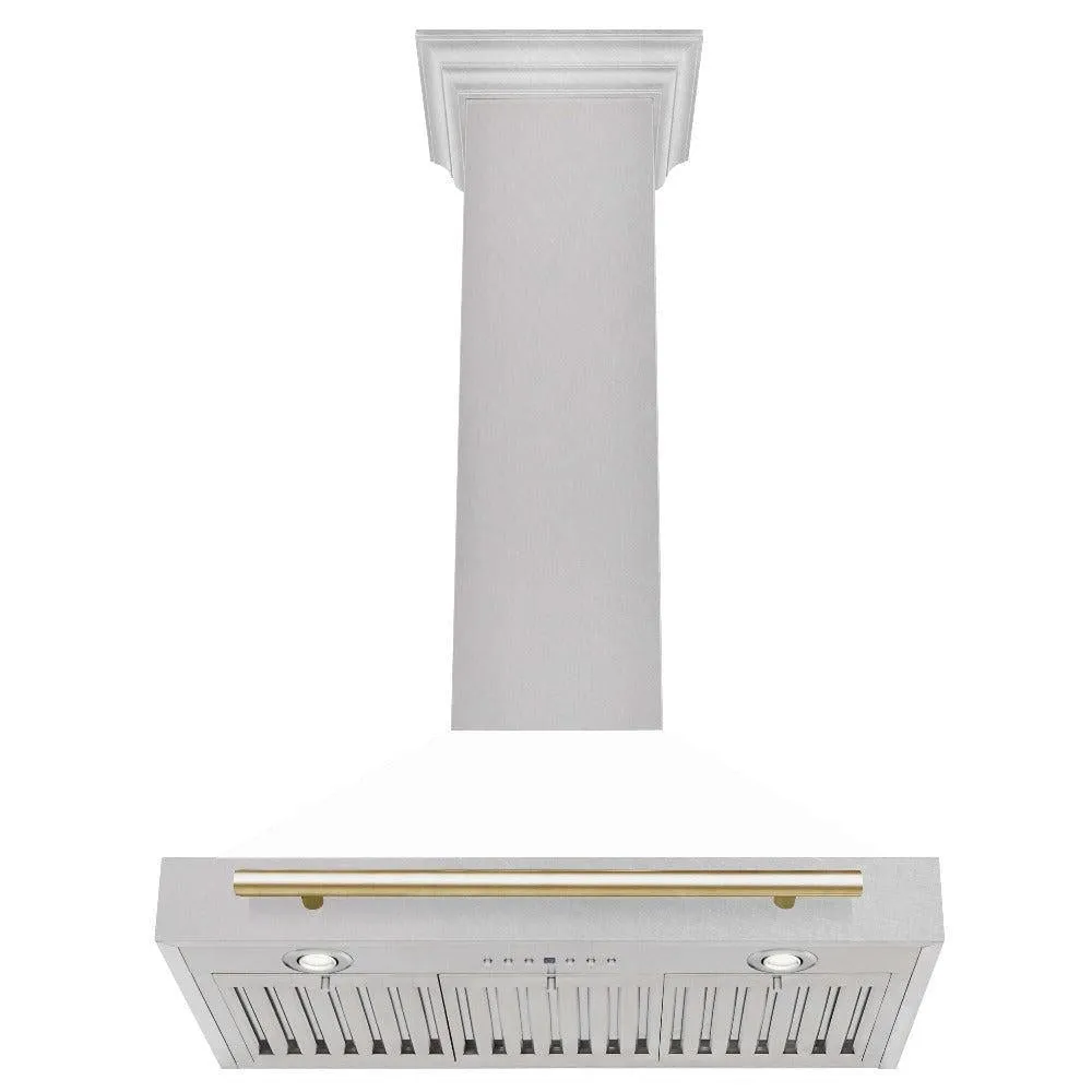 ZLINE Autograph Edition 30 in. Convertible Satin Stainless Steel Wall Mount Range Hood with White Matte Shell with Accent Handle (KB4SNZ-WM30)