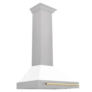 ZLINE Autograph Edition 30 in. Convertible Satin Stainless Steel Wall Mount Range Hood with White Matte Shell with Accent Handle (KB4SNZ-WM30)