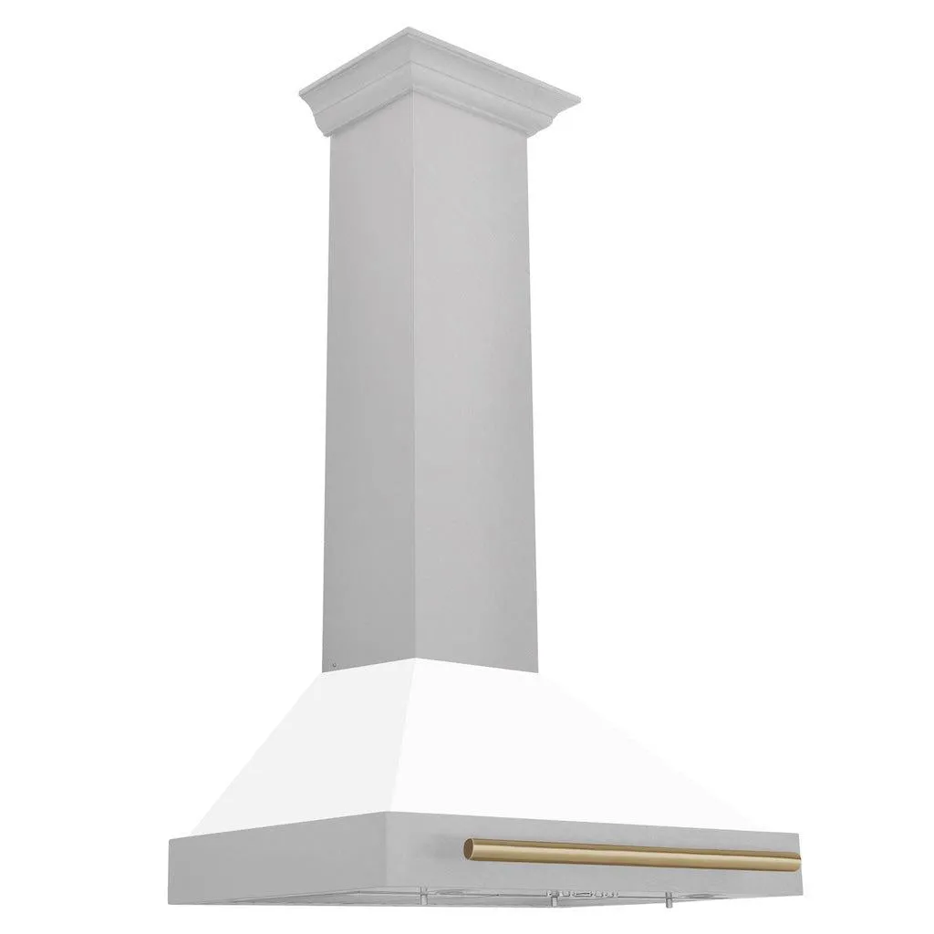 ZLINE Autograph Edition 30 in. Convertible Satin Stainless Steel Wall Mount Range Hood with White Matte Shell with Accent Handle (KB4SNZ-WM30)