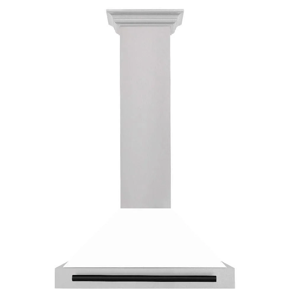 ZLINE Autograph Edition 30 in. Convertible Satin Stainless Steel Wall Mount Range Hood with White Matte Shell with Accent Handle (KB4SNZ-WM30)