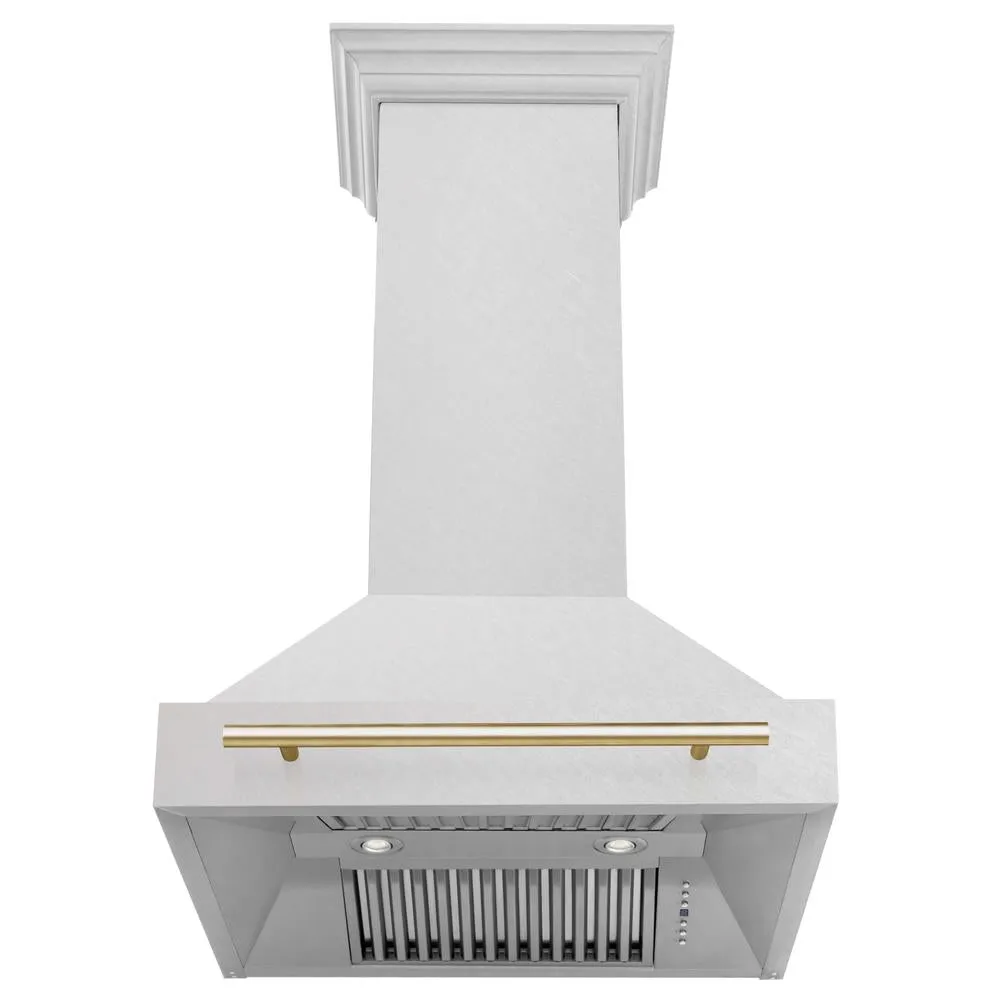 ZLINE Autograph Edition 30 in. Satin Stainless Steel Wall Mount Range Hood with Accent Handle (8654SNZ-30)