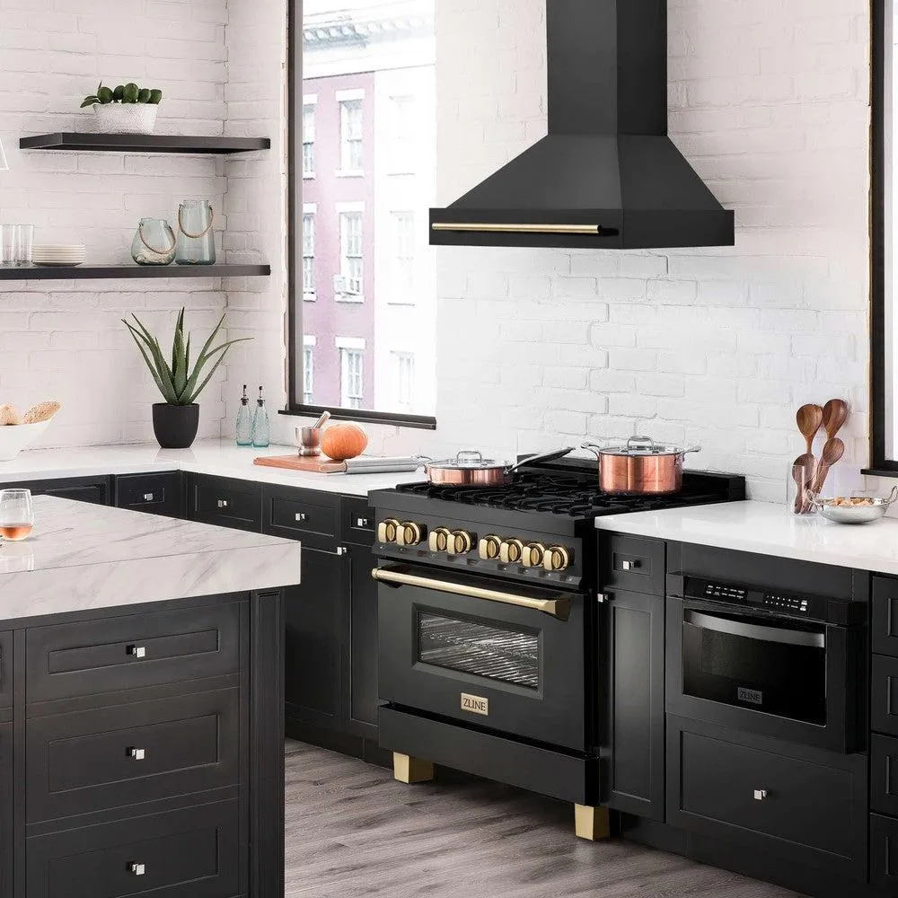 ZLINE Autograph Edition 36 in. Black Stainless Steel Range Hood with Accent Handle (BS655Z-36)