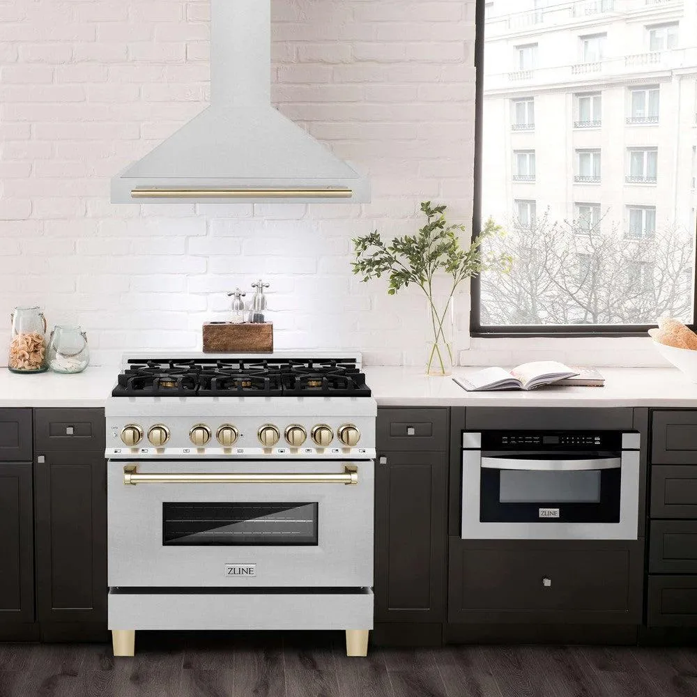 ZLINE Autograph Edition 36 in. Convertible Satin Stainless Steel Wall Mount Range Hood with Accent Handle (KB4SNZ-36)