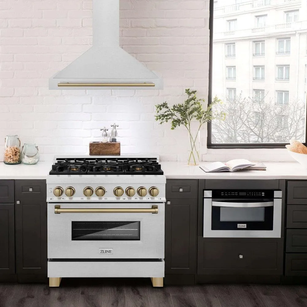 ZLINE Autograph Edition 36 in. Convertible Satin Stainless Steel Wall Mount Range Hood with Accent Handle (KB4SNZ-36)