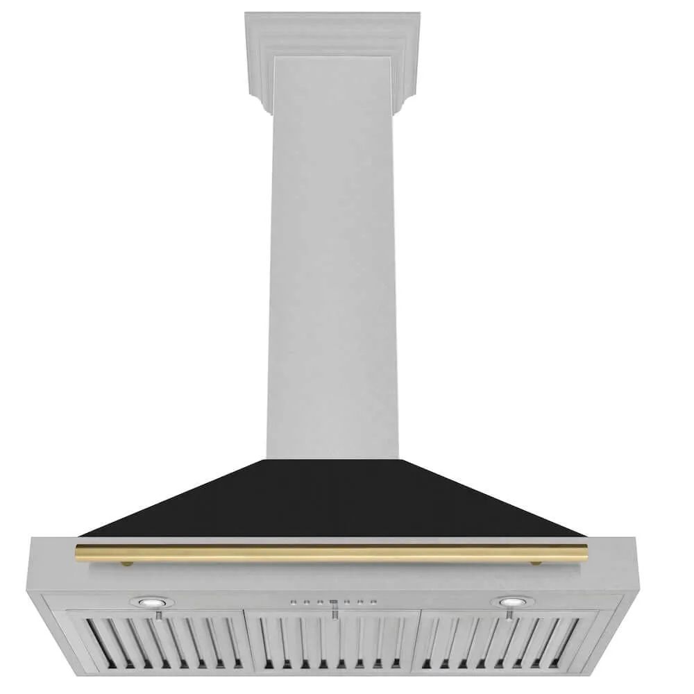 ZLINE Autograph Edition 36 in. Convertible Satin Stainless Steel Wall Mount Range Hood with Black Matte Shell and Accent Handle (KB4SNZ-BLM36)