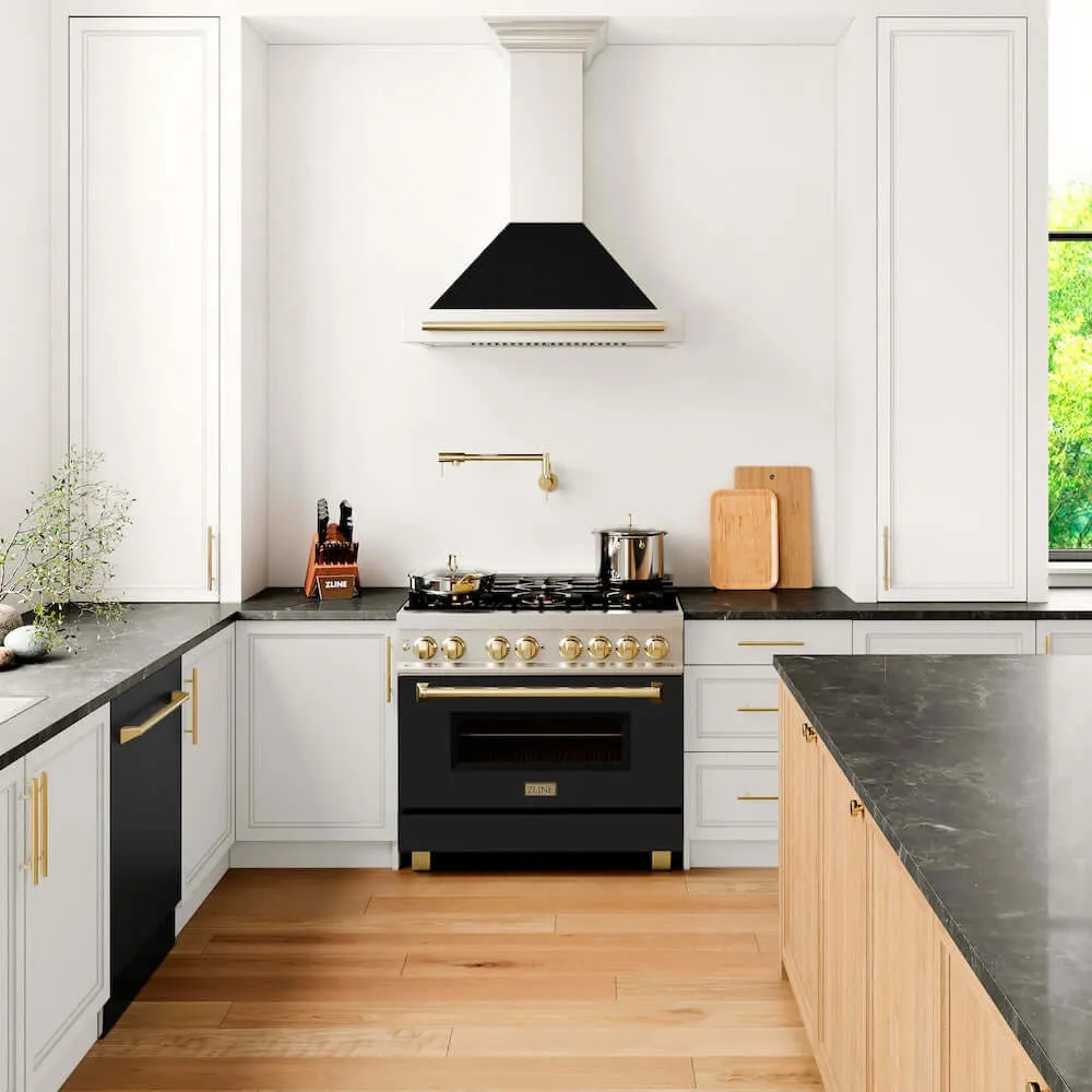 ZLINE Autograph Edition 36 in. Convertible Satin Stainless Steel Wall Mount Range Hood with Black Matte Shell and Accent Handle (KB4SNZ-BLM36)