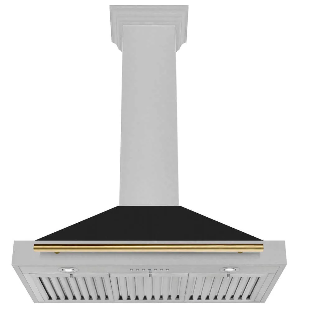 ZLINE Autograph Edition 36 in. Convertible Satin Stainless Steel Wall Mount Range Hood with Black Matte Shell and Accent Handle (KB4SNZ-BLM36)