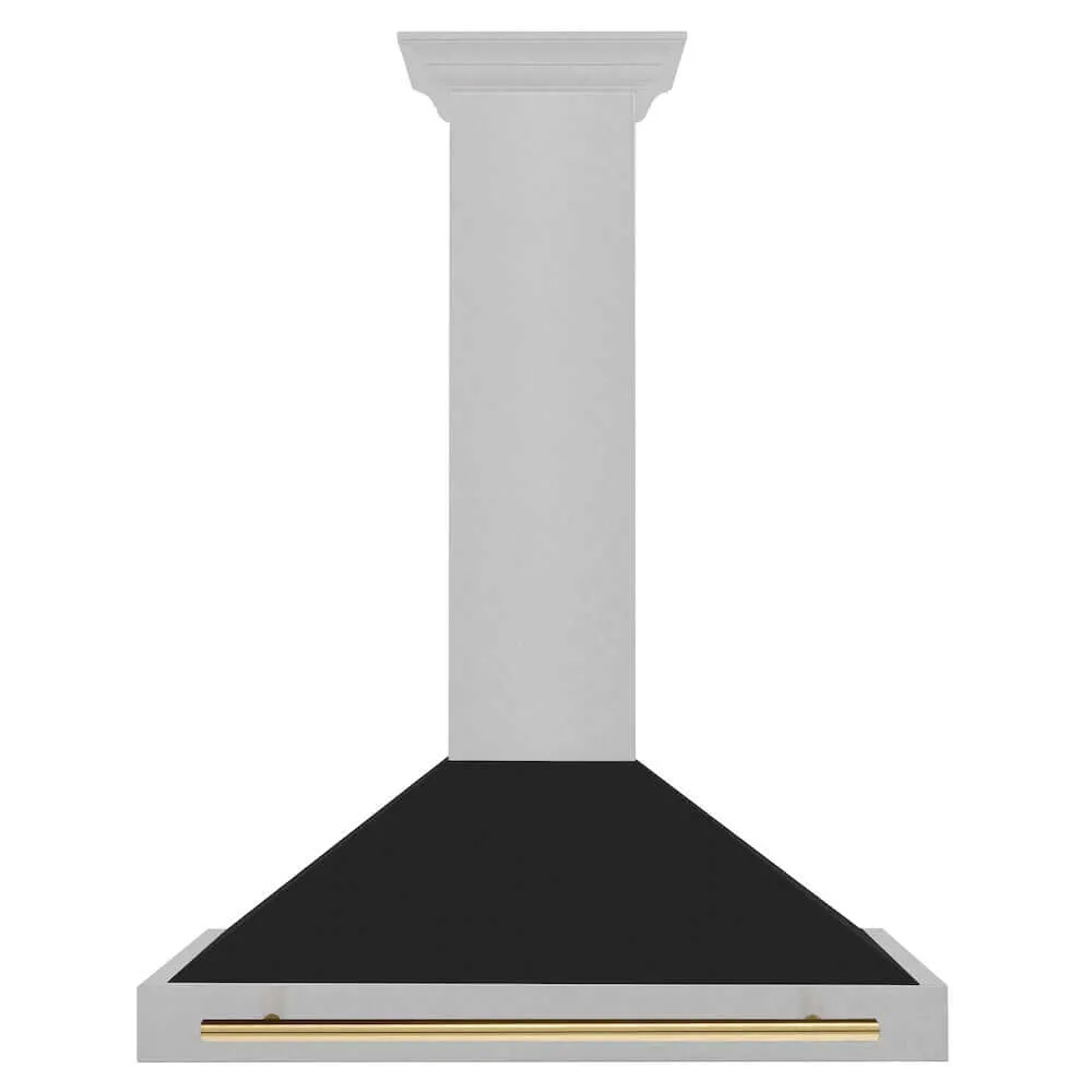 ZLINE Autograph Edition 36 in. Convertible Satin Stainless Steel Wall Mount Range Hood with Black Matte Shell and Accent Handle (KB4SNZ-BLM36)