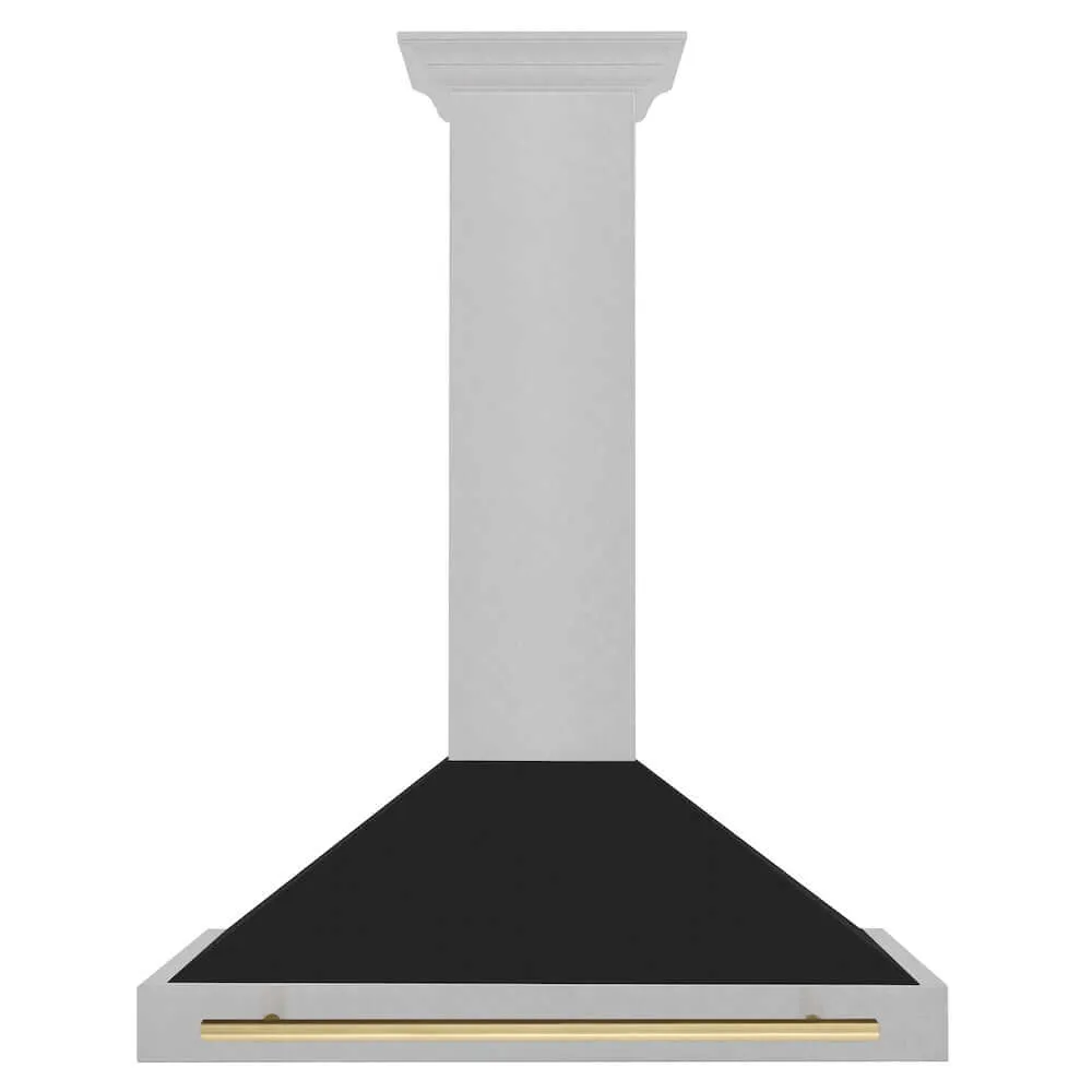 ZLINE Autograph Edition 36 in. Convertible Satin Stainless Steel Wall Mount Range Hood with Black Matte Shell and Accent Handle (KB4SNZ-BLM36)