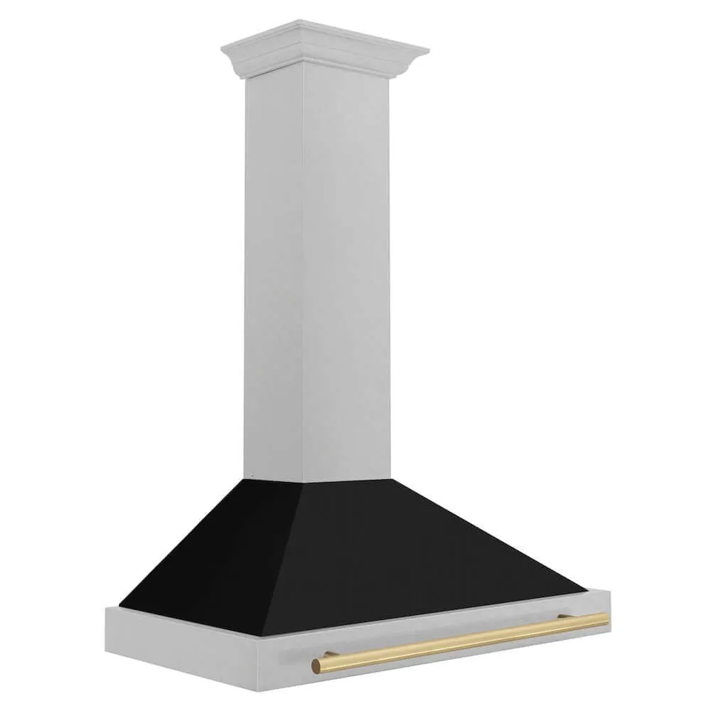 ZLINE Autograph Edition 36 in. Convertible Satin Stainless Steel Wall Mount Range Hood with Black Matte Shell and Accent Handle (KB4SNZ-BLM36)