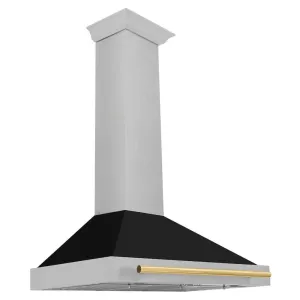 ZLINE Autograph Edition 36 in. Convertible Satin Stainless Steel Wall Mount Range Hood with Black Matte Shell and Accent Handle (KB4SNZ-BLM36)