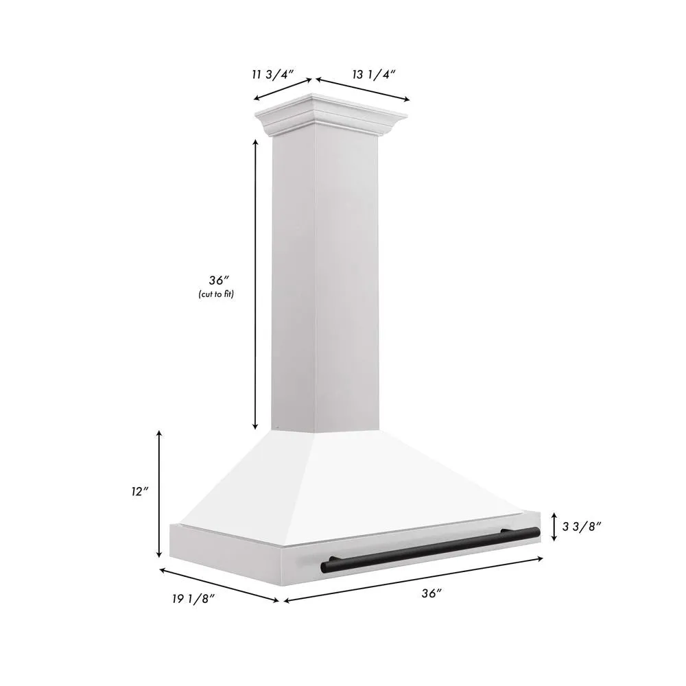 ZLINE Autograph Edition 36 in. Convertible Satin Stainless Steel Wall Mount Range Hood with White Matte Shell and Accent Handle (KB4SNZ-WM36)