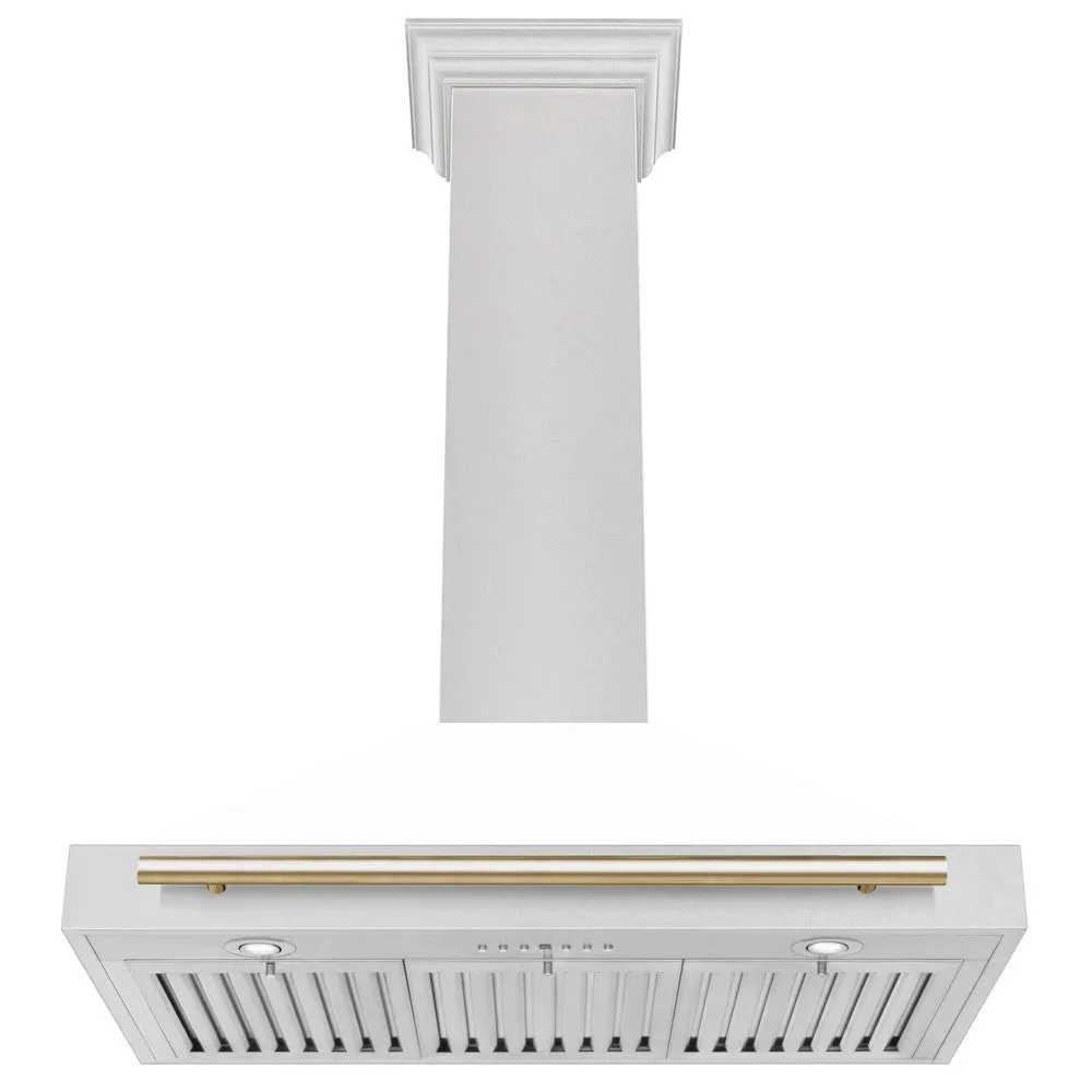 ZLINE Autograph Edition 36 in. Convertible Satin Stainless Steel Wall Mount Range Hood with White Matte Shell and Accent Handle (KB4SNZ-WM36)