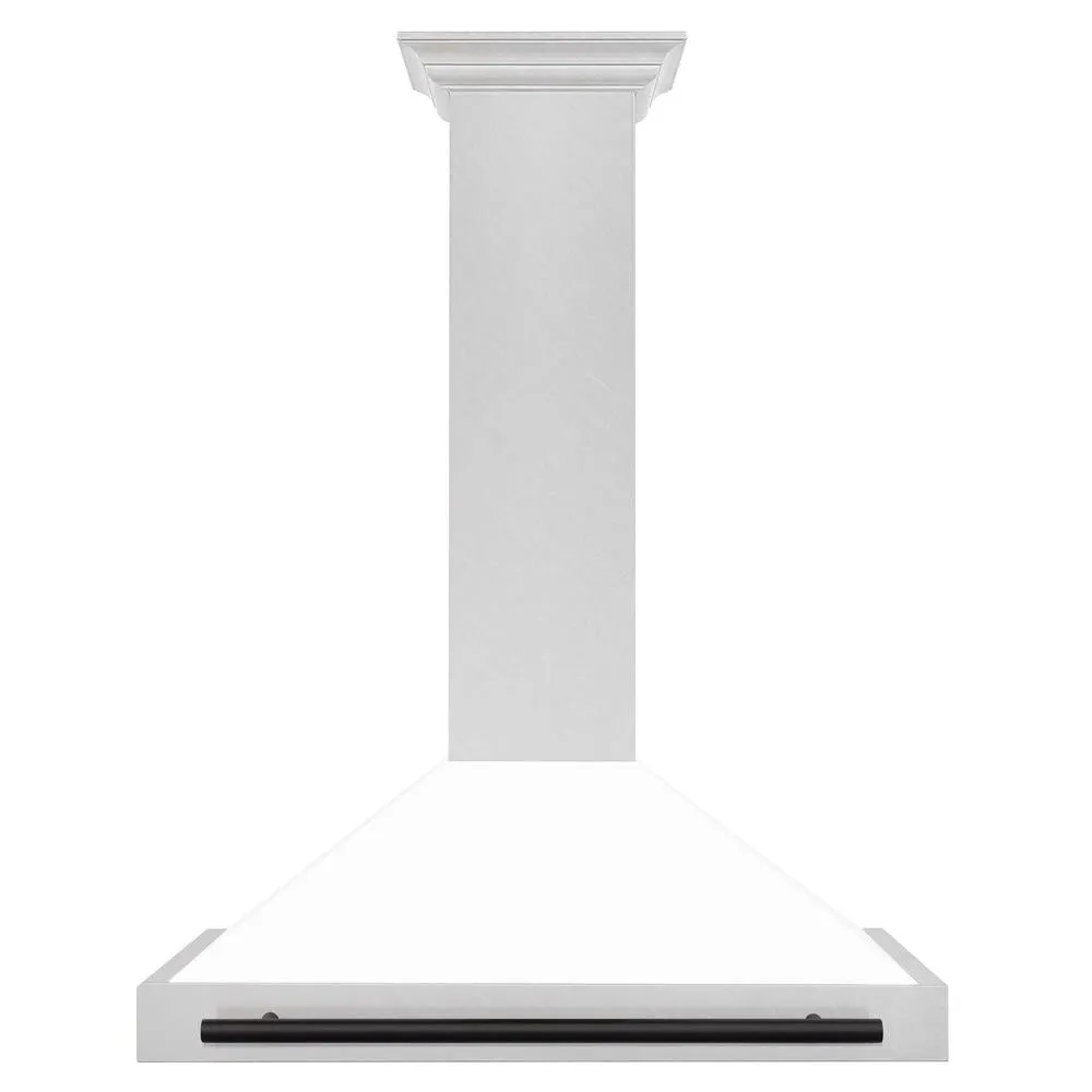 ZLINE Autograph Edition 36 in. Convertible Satin Stainless Steel Wall Mount Range Hood with White Matte Shell and Accent Handle (KB4SNZ-WM36)