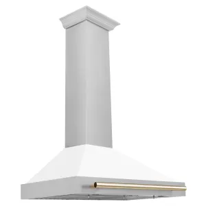 ZLINE Autograph Edition 36 in. Convertible Satin Stainless Steel Wall Mount Range Hood with White Matte Shell and Accent Handle (KB4SNZ-WM36)