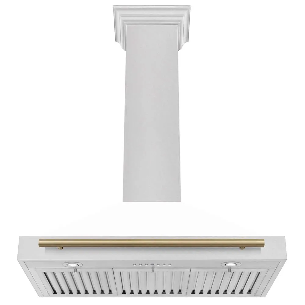 ZLINE Autograph Edition 36 in. Convertible Satin Stainless Steel Wall Mount Range Hood with White Matte Shell and Accent Handle (KB4SNZ-WM36)