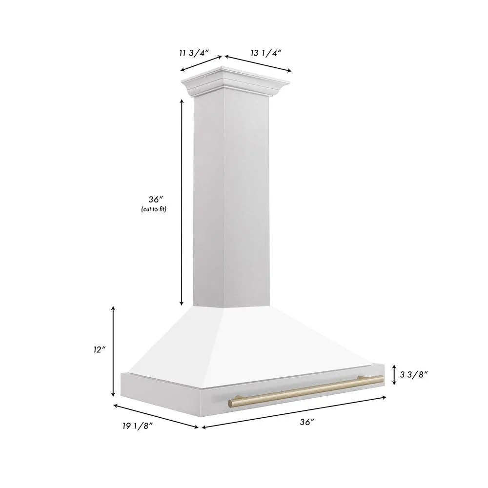 ZLINE Autograph Edition 36 in. Convertible Satin Stainless Steel Wall Mount Range Hood with White Matte Shell and Accent Handle (KB4SNZ-WM36)