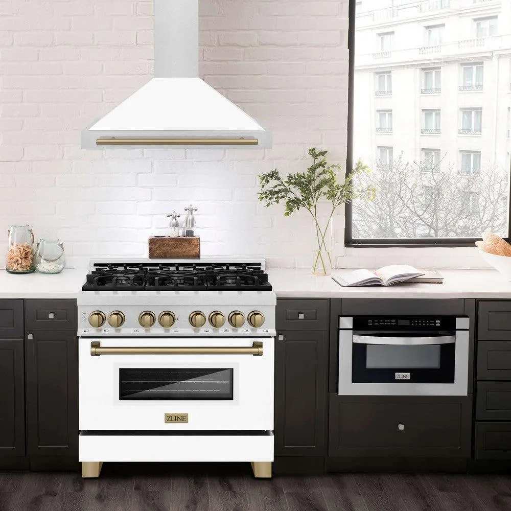 ZLINE Autograph Edition 36 in. Convertible Satin Stainless Steel Wall Mount Range Hood with White Matte Shell and Accent Handle (KB4SNZ-WM36)