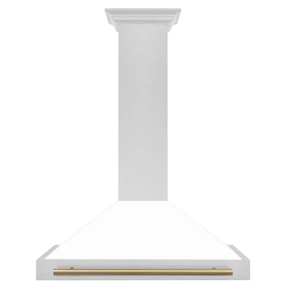 ZLINE Autograph Edition 36 in. Convertible Satin Stainless Steel Wall Mount Range Hood with White Matte Shell and Accent Handle (KB4SNZ-WM36)