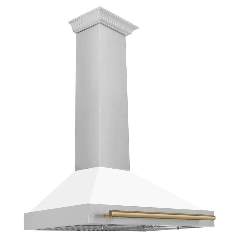 ZLINE Autograph Edition 36 in. Convertible Satin Stainless Steel Wall Mount Range Hood with White Matte Shell and Accent Handle (KB4SNZ-WM36)