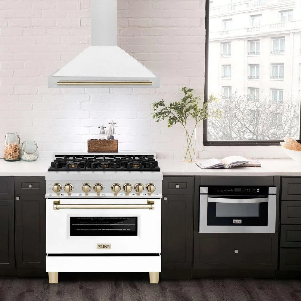 ZLINE Autograph Edition 36 in. Convertible Satin Stainless Steel Wall Mount Range Hood with White Matte Shell and Accent Handle (KB4SNZ-WM36)