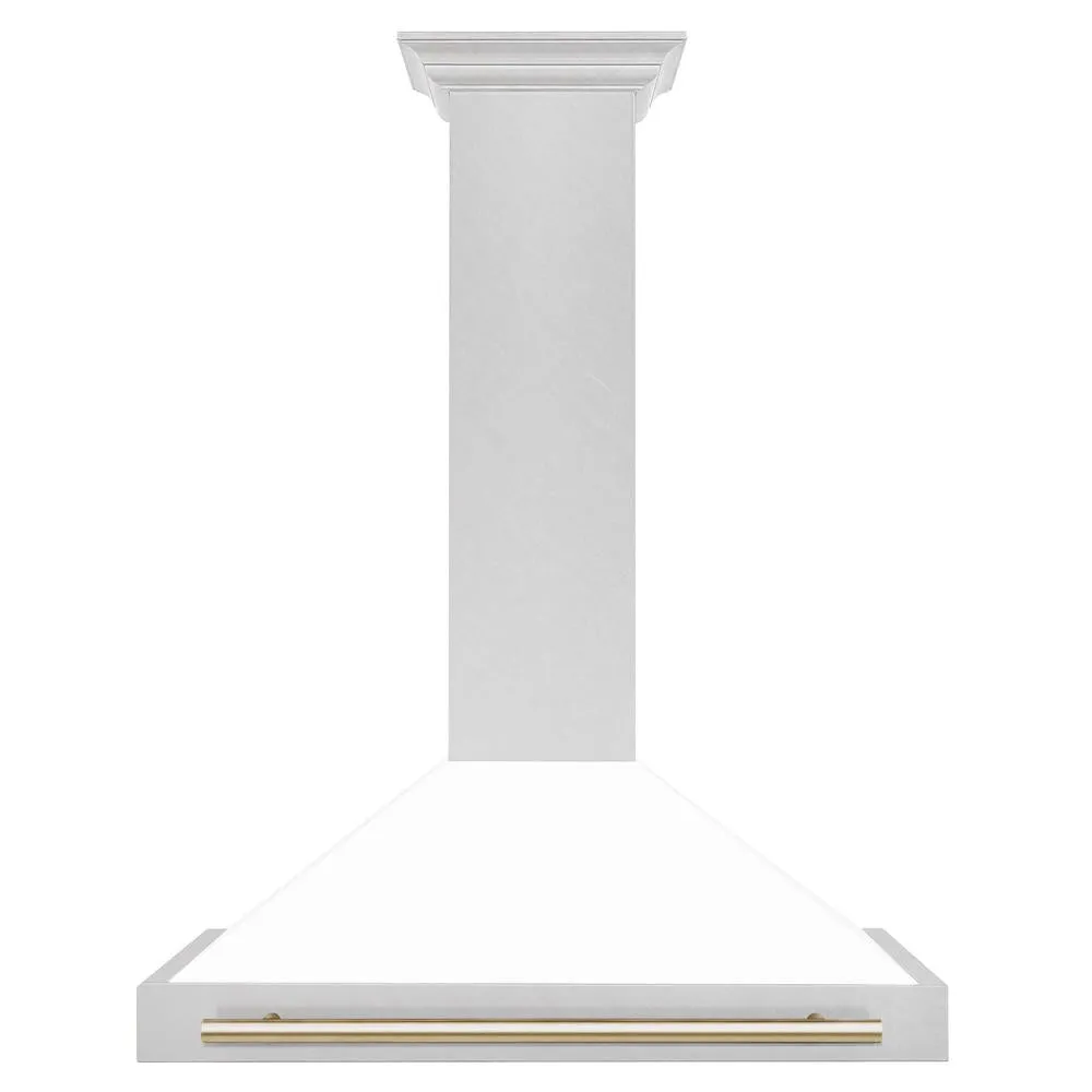 ZLINE Autograph Edition 36 in. Convertible Satin Stainless Steel Wall Mount Range Hood with White Matte Shell and Accent Handle (KB4SNZ-WM36)