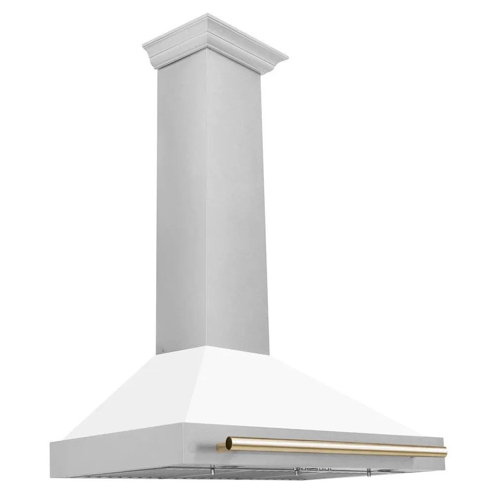ZLINE Autograph Edition 36 in. Convertible Satin Stainless Steel Wall Mount Range Hood with White Matte Shell and Accent Handle (KB4SNZ-WM36)