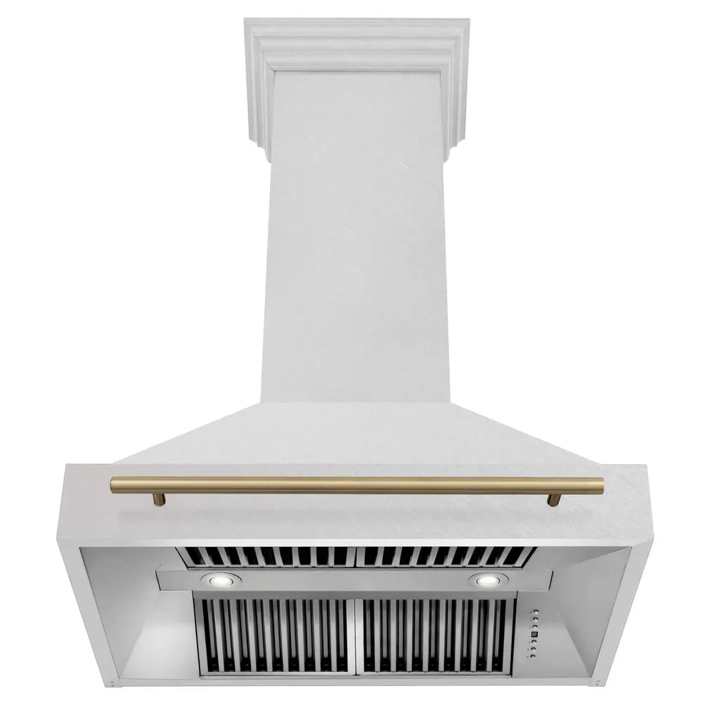 ZLINE Autograph Edition 36 in. Satin Stainless Steel Wall Mount Range Hood with Accent Handle (8654SNZ-36)