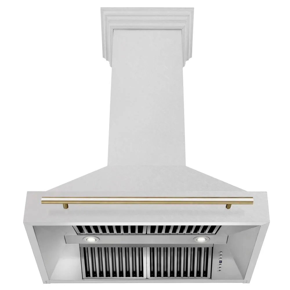 ZLINE Autograph Edition 36 in. Satin Stainless Steel Wall Mount Range Hood with Accent Handle (8654SNZ-36)