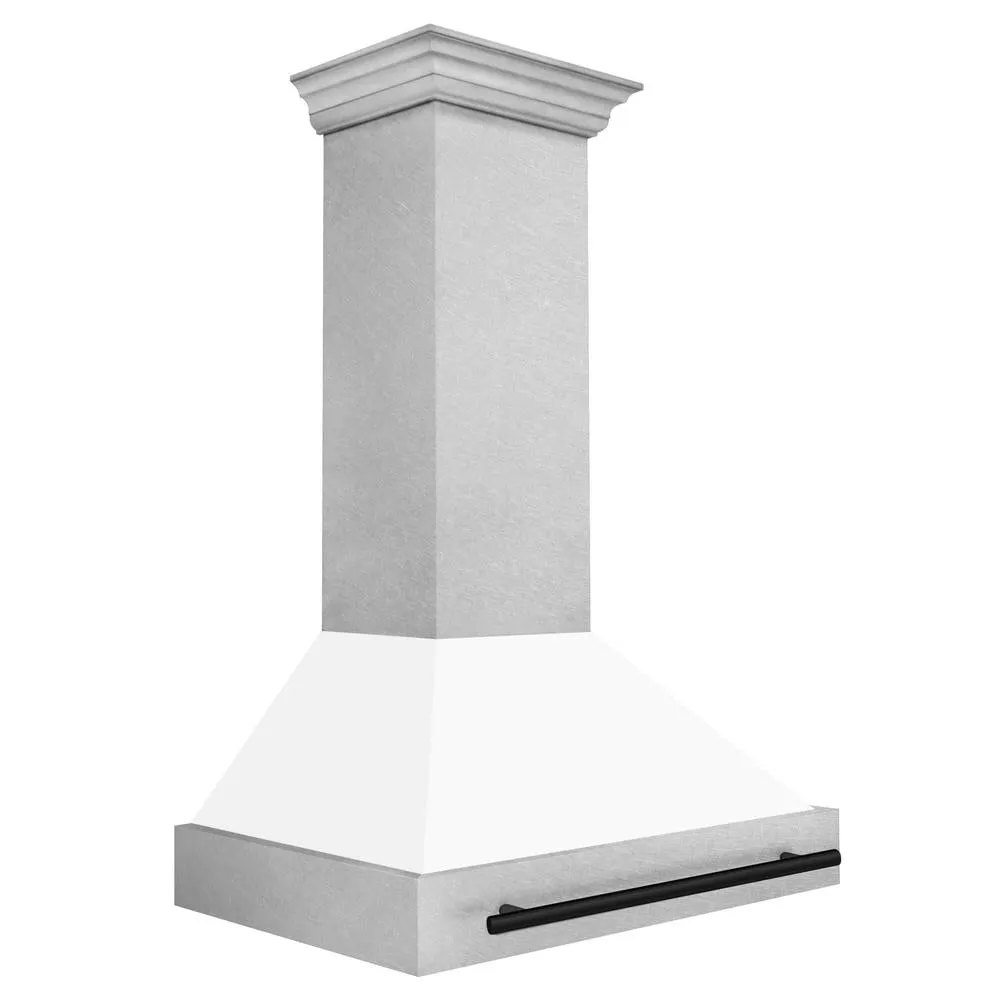 ZLINE Autograph Edition 36 in. Satin Stainless Steel Wall Mount Range Hood with White Matte Shell and Accent Handle (8654SNZ-WM36)