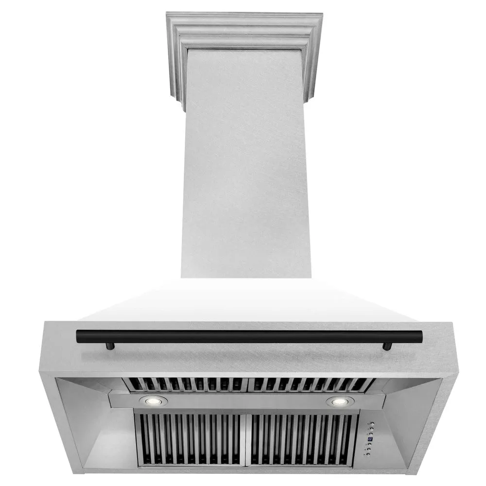 ZLINE Autograph Edition 36 in. Satin Stainless Steel Wall Mount Range Hood with White Matte Shell and Accent Handle (8654SNZ-WM36)