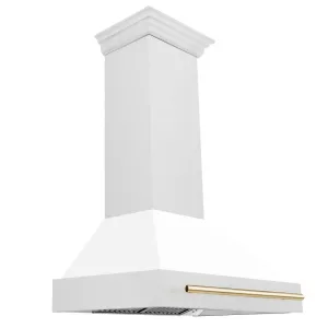 ZLINE Autograph Edition 36 in. Satin Stainless Steel Wall Mount Range Hood with White Matte Shell and Accent Handle (8654SNZ-WM36)