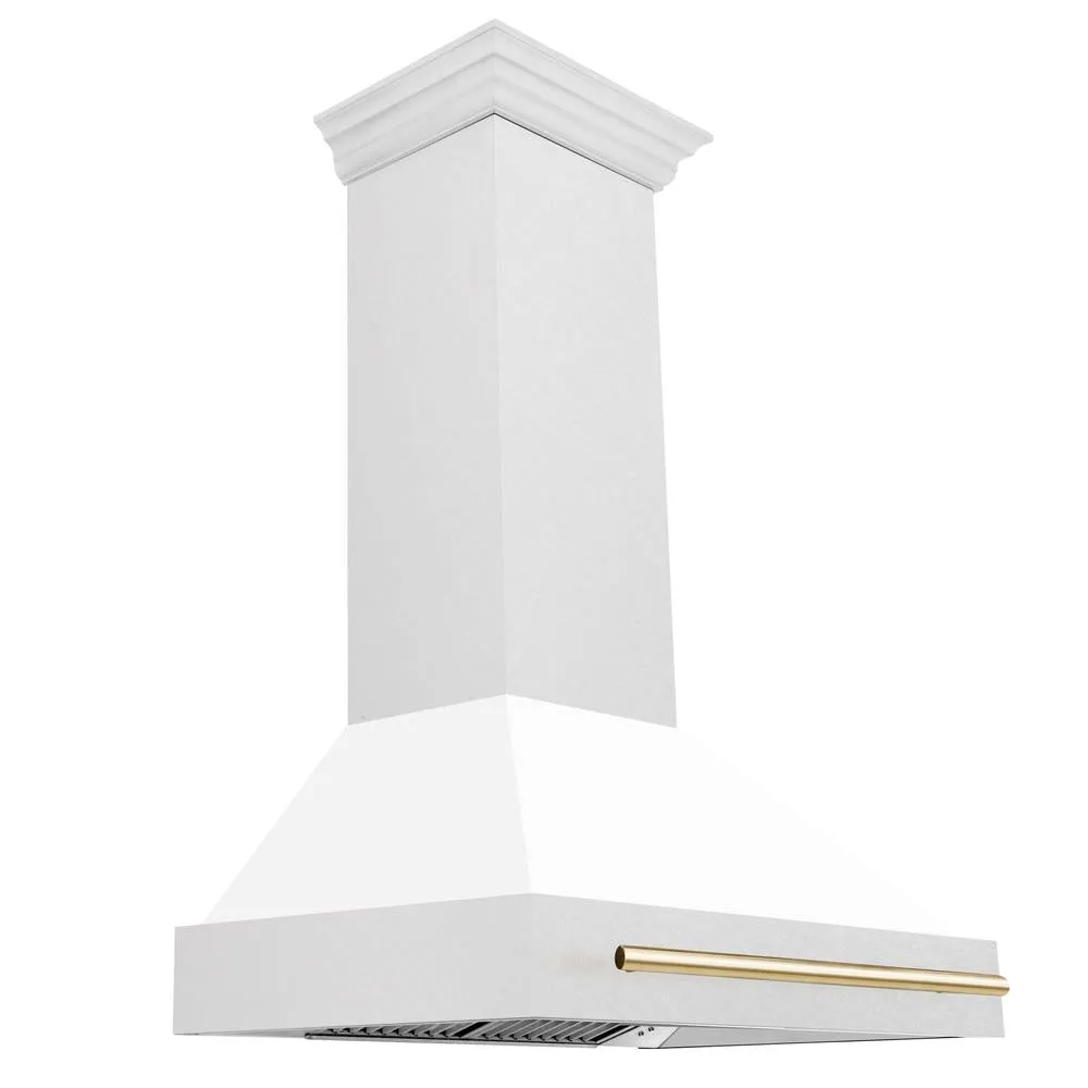 ZLINE Autograph Edition 36 in. Satin Stainless Steel Wall Mount Range Hood with White Matte Shell and Accent Handle (8654SNZ-WM36)