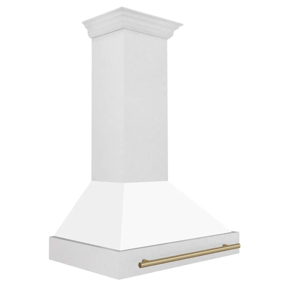 ZLINE Autograph Edition 36 in. Satin Stainless Steel Wall Mount Range Hood with White Matte Shell and Accent Handle (8654SNZ-WM36)