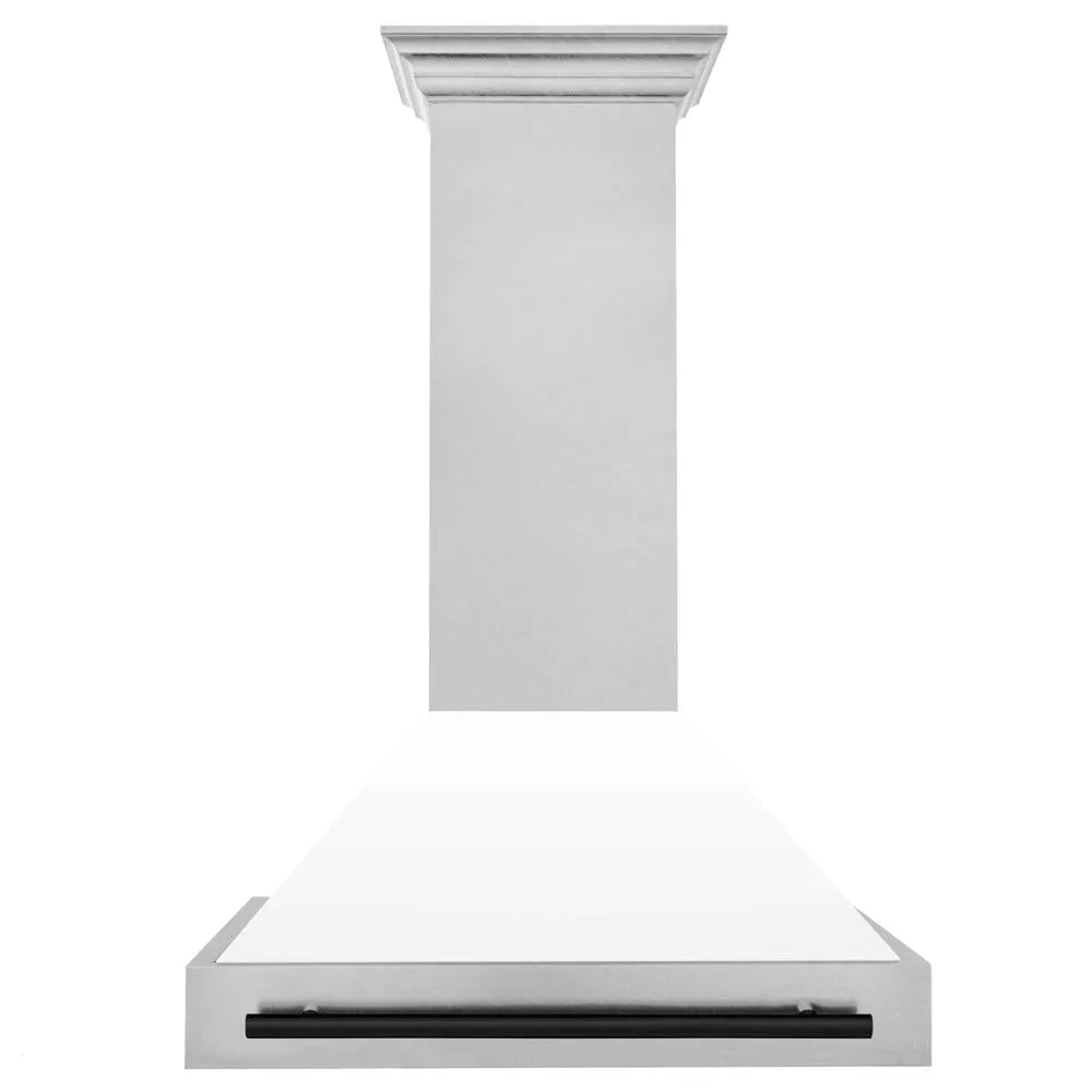 ZLINE Autograph Edition 36 in. Satin Stainless Steel Wall Mount Range Hood with White Matte Shell and Accent Handle (8654SNZ-WM36)