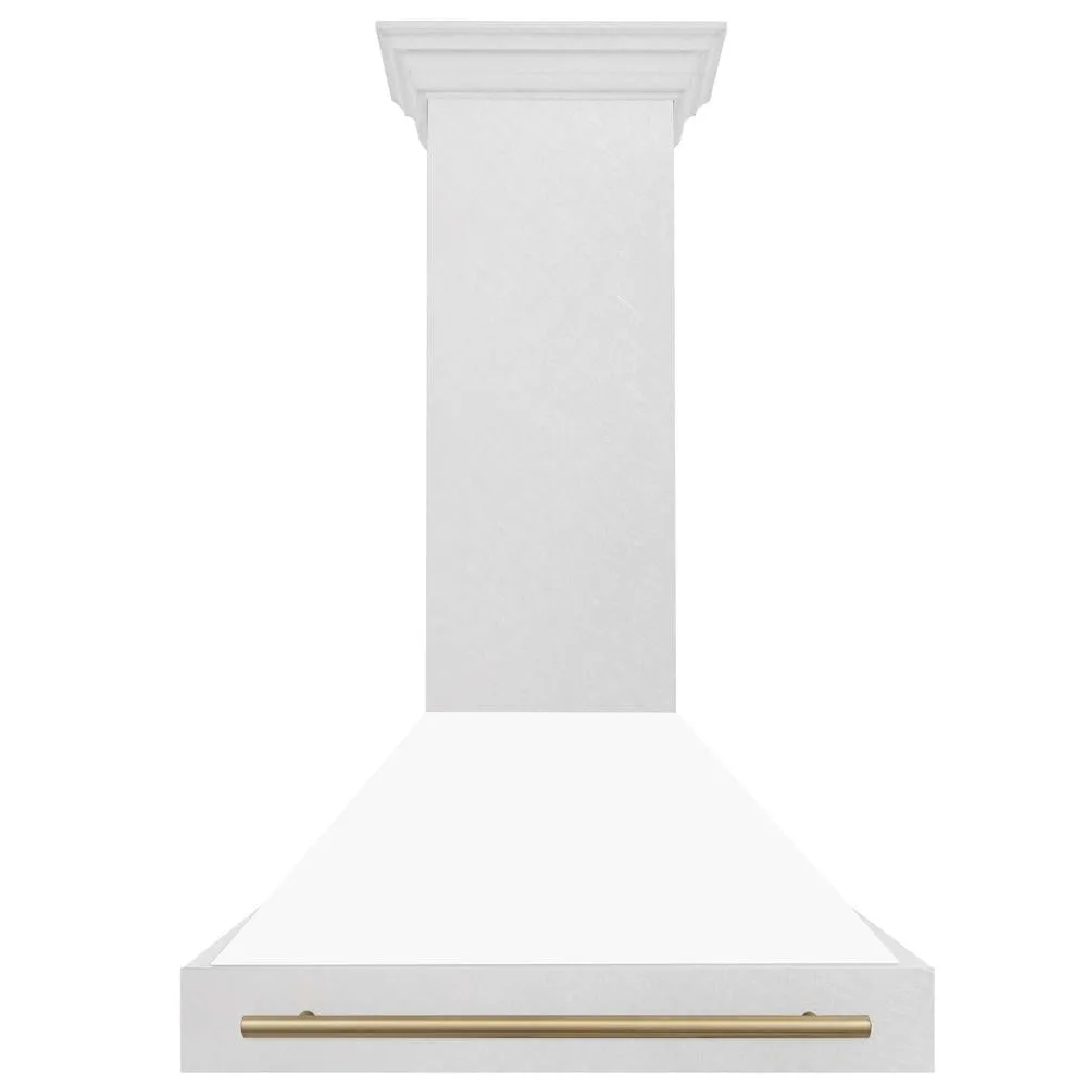 ZLINE Autograph Edition 36 in. Satin Stainless Steel Wall Mount Range Hood with White Matte Shell and Accent Handle (8654SNZ-WM36)