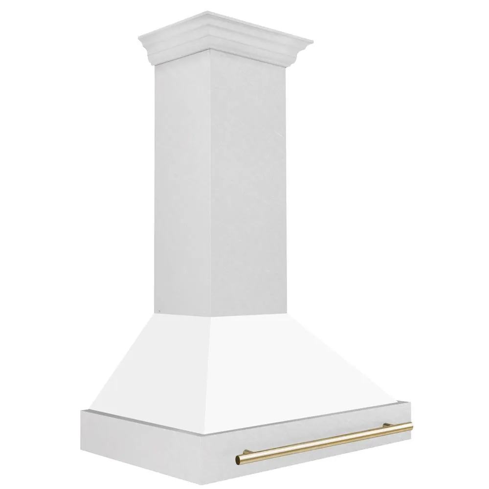 ZLINE Autograph Edition 36 in. Satin Stainless Steel Wall Mount Range Hood with White Matte Shell and Accent Handle (8654SNZ-WM36)