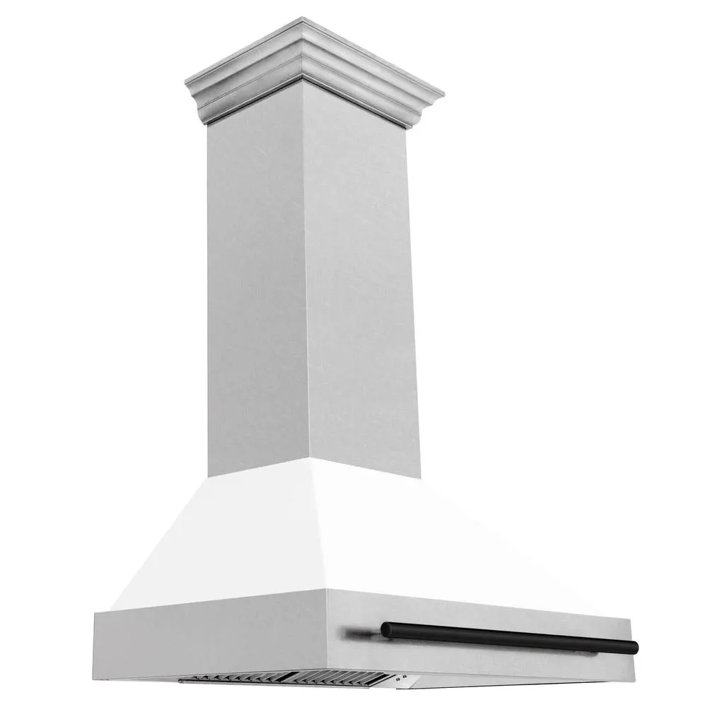 ZLINE Autograph Edition 36 in. Satin Stainless Steel Wall Mount Range Hood with White Matte Shell and Accent Handle (8654SNZ-WM36)