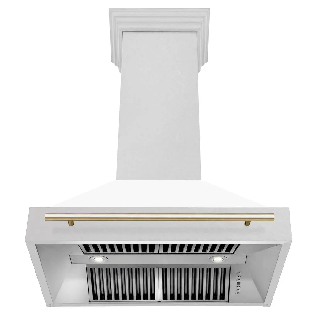 ZLINE Autograph Edition 36 in. Satin Stainless Steel Wall Mount Range Hood with White Matte Shell and Accent Handle (8654SNZ-WM36)