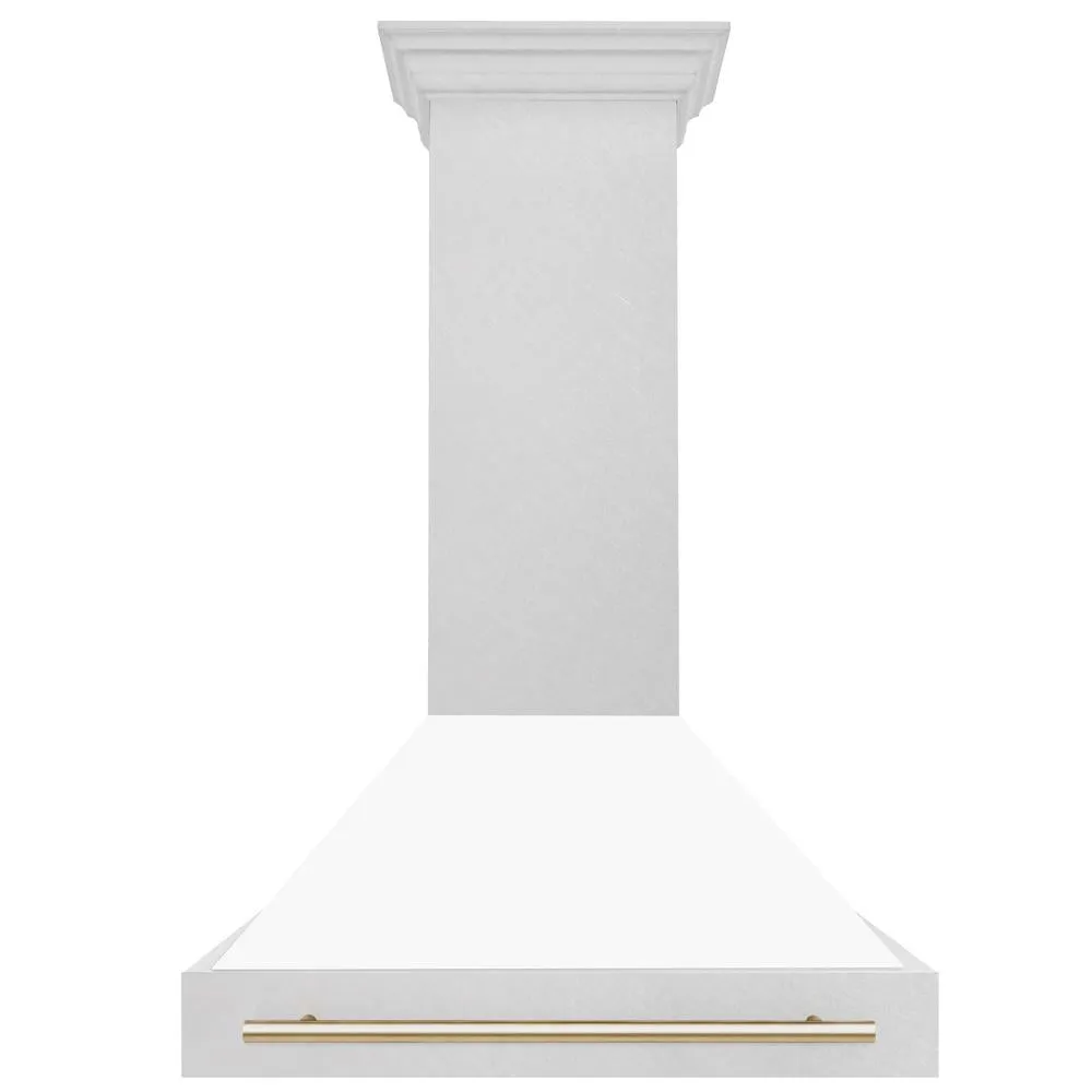 ZLINE Autograph Edition 36 in. Satin Stainless Steel Wall Mount Range Hood with White Matte Shell and Accent Handle (8654SNZ-WM36)