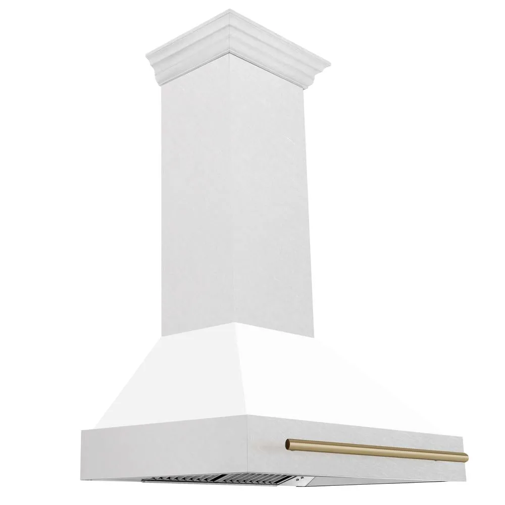 ZLINE Autograph Edition 36 in. Satin Stainless Steel Wall Mount Range Hood with White Matte Shell and Accent Handle (8654SNZ-WM36)